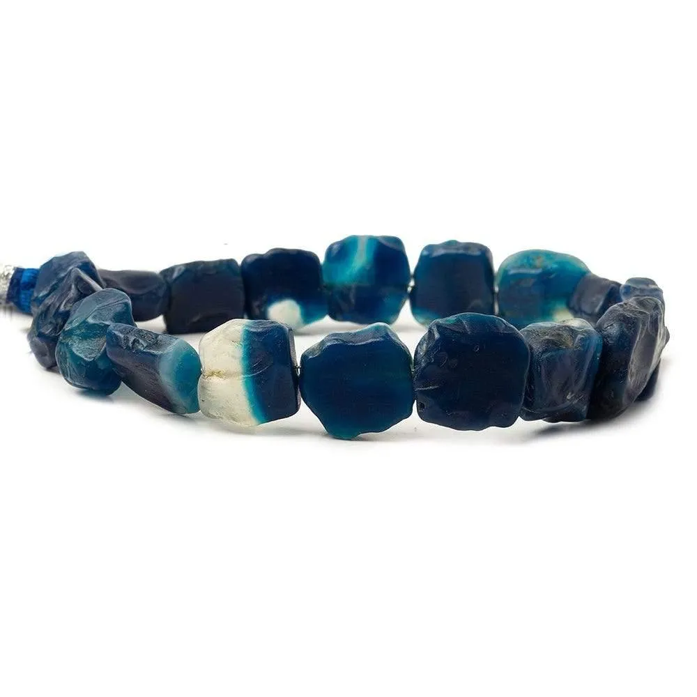 10-14mm Cozumel Blue Agate Beads Tumbled Hammer Faceted Square 8 inch 17 pcs