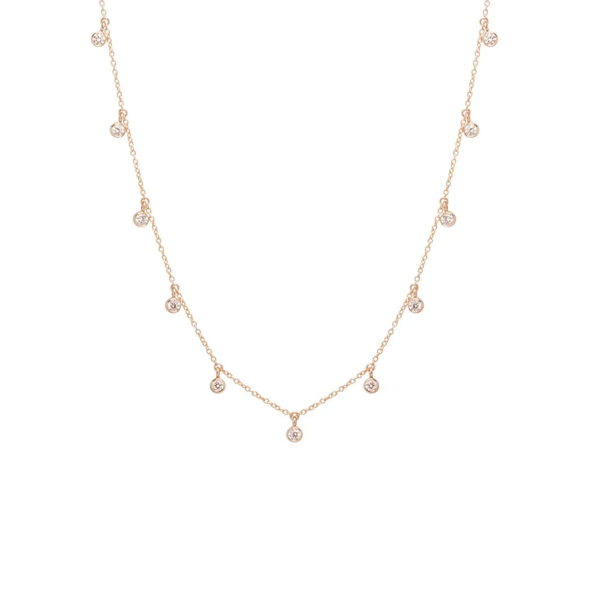 14k 11 Large Dangling Diamond Bezel Choker Necklace