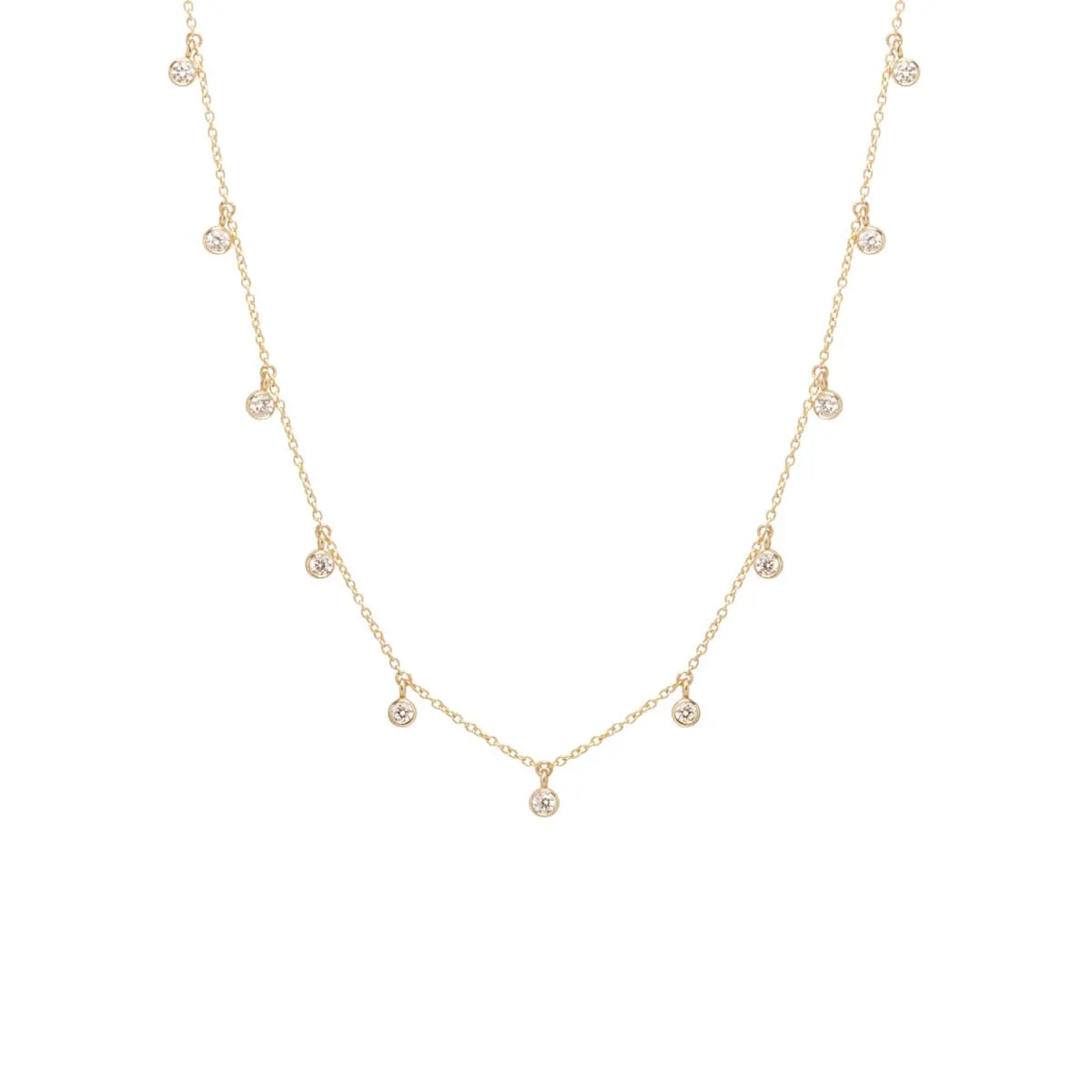 14k 11 Large Dangling Diamond Bezel Choker Necklace