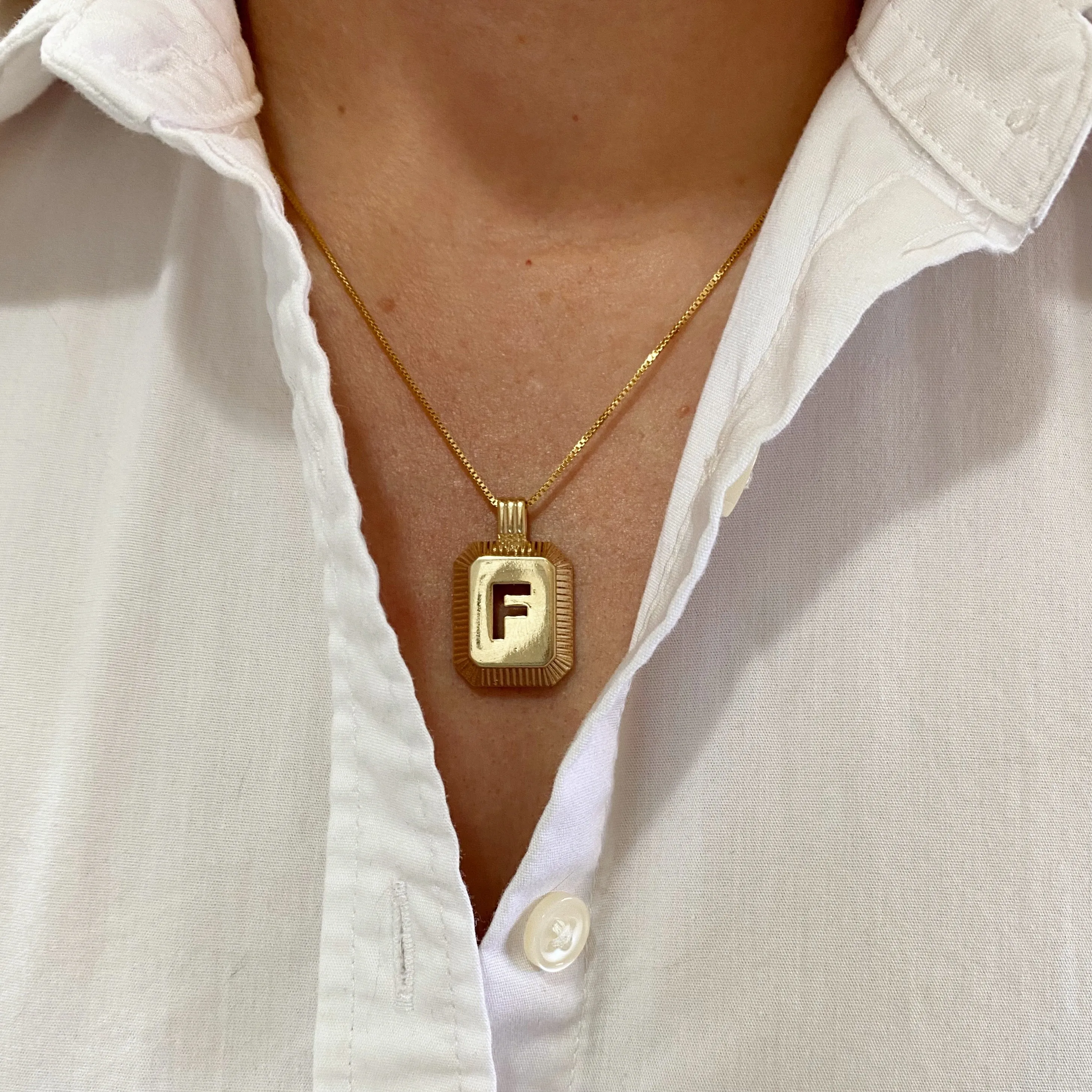 18k Gold Filled Initial Plate Pendant Letter F