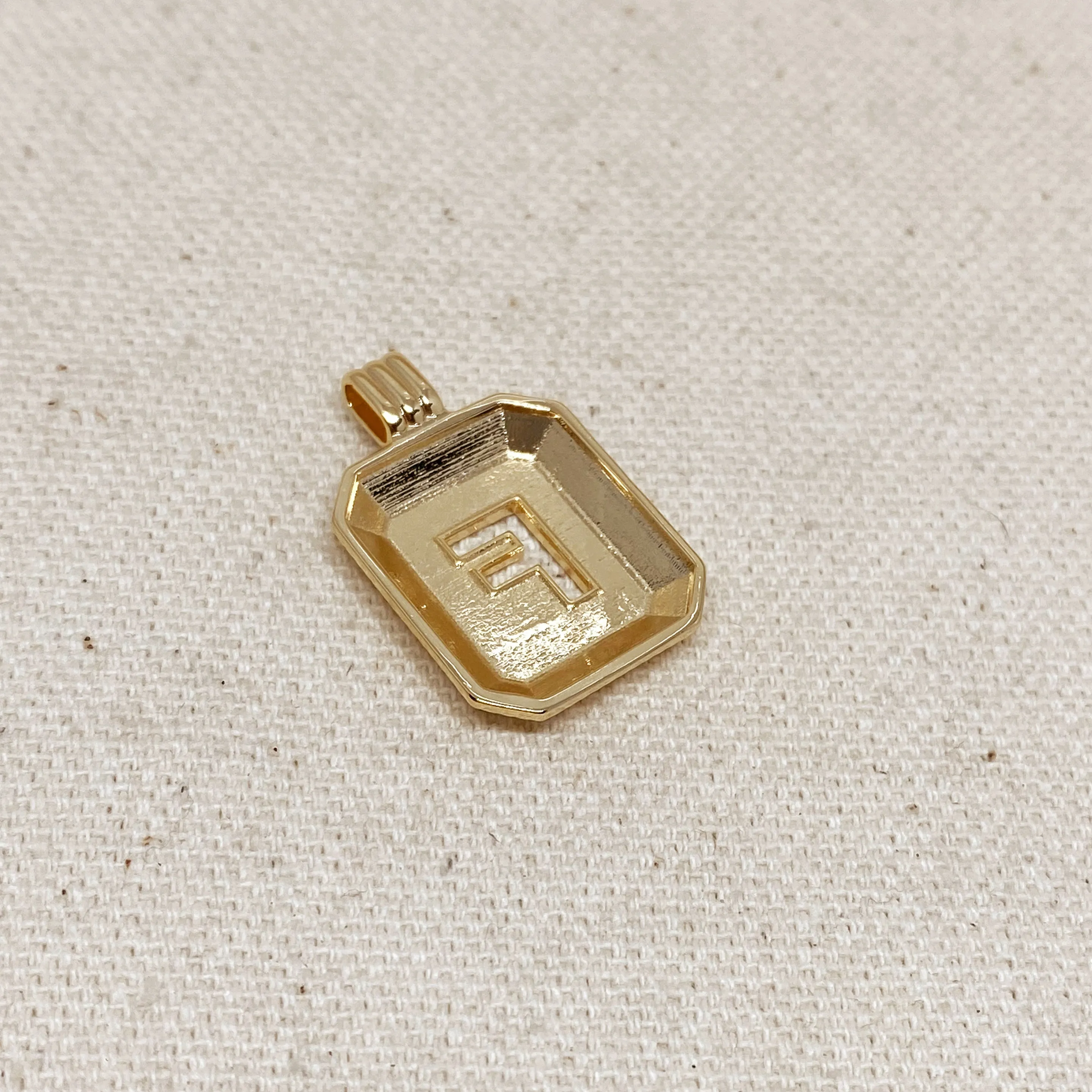 18k Gold Filled Initial Plate Pendant Letter F