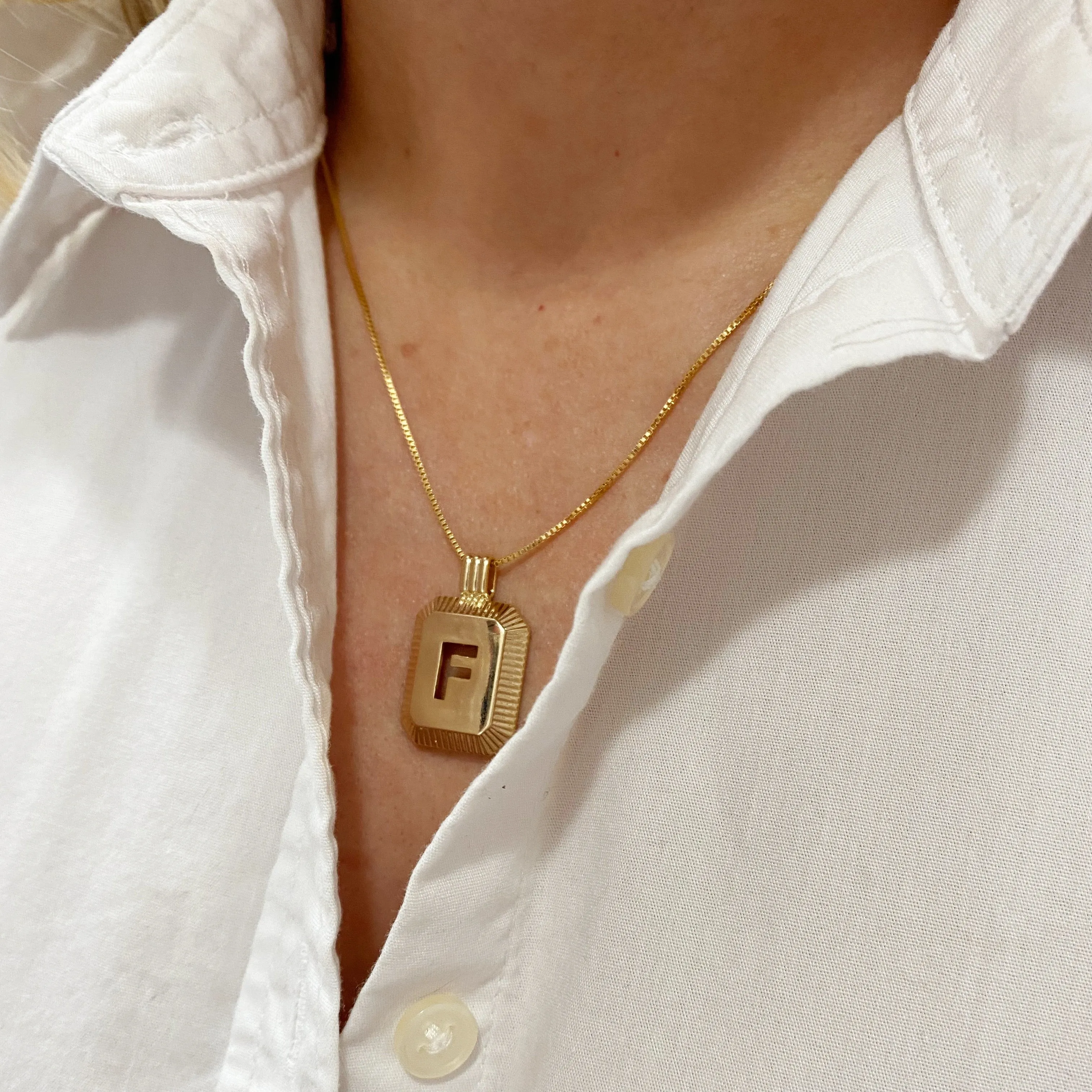 18k Gold Filled Initial Plate Pendant Letter F