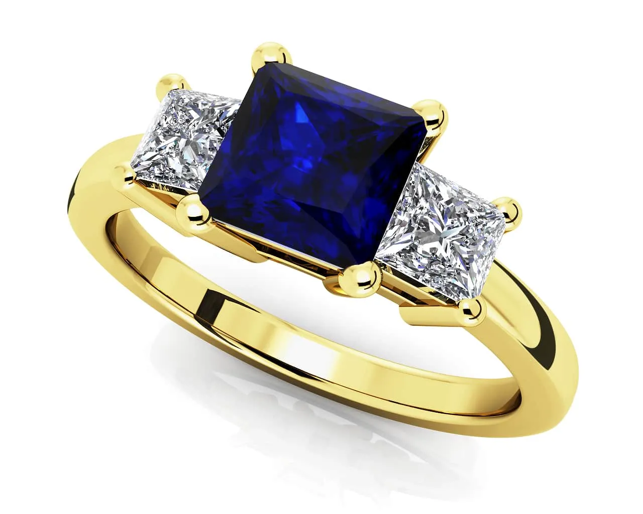 3 Stone Princess Diamond And Gem Diamond Ring with 1.23 ct.(finished) 3.3mm, 5mm Emerald