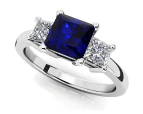3 Stone Princess Diamond And Gem Diamond Ring with 1.23 ct.(finished) 3.3mm, 5mm Emerald