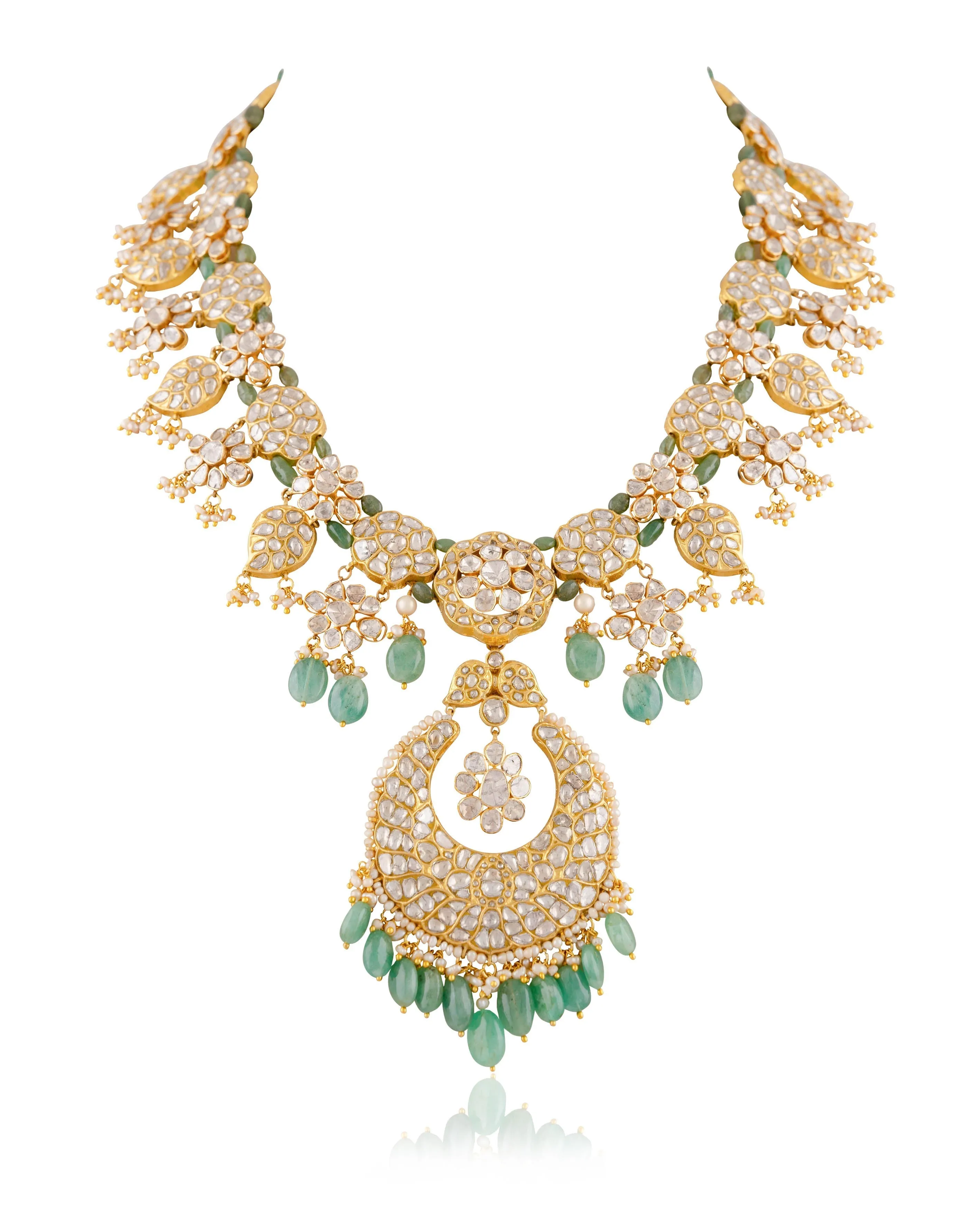 Adhira Long Necklace And Ishani Chandbalis Polki Set