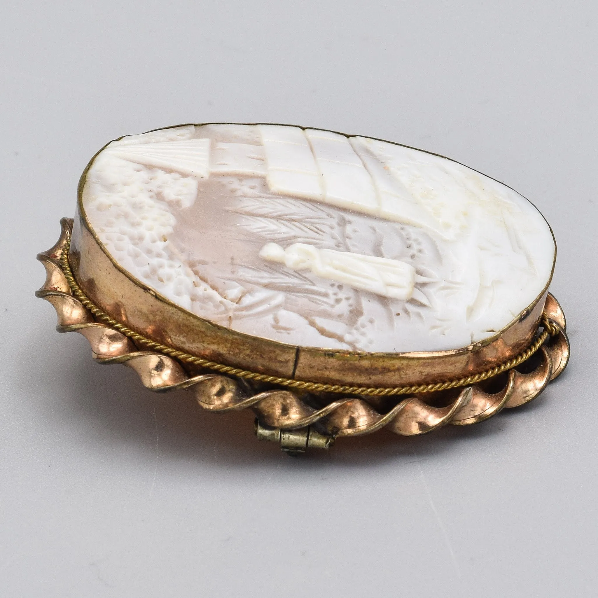 Antique Gold Filled Large Oval Cameo Brooch Pin
