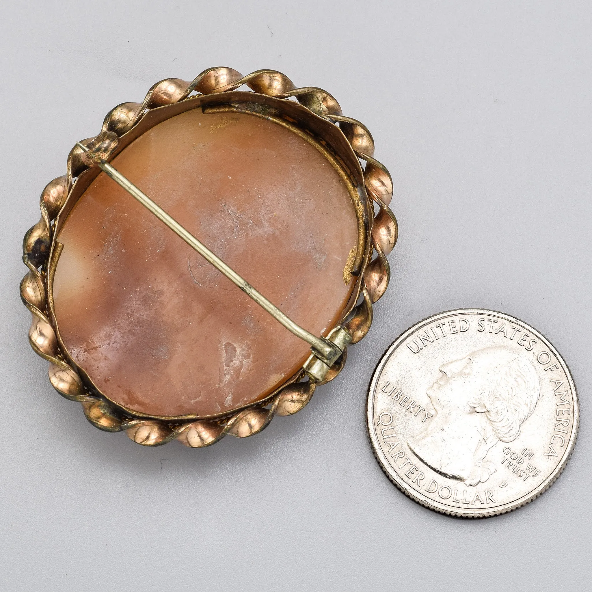 Antique Gold Filled Large Oval Cameo Brooch Pin