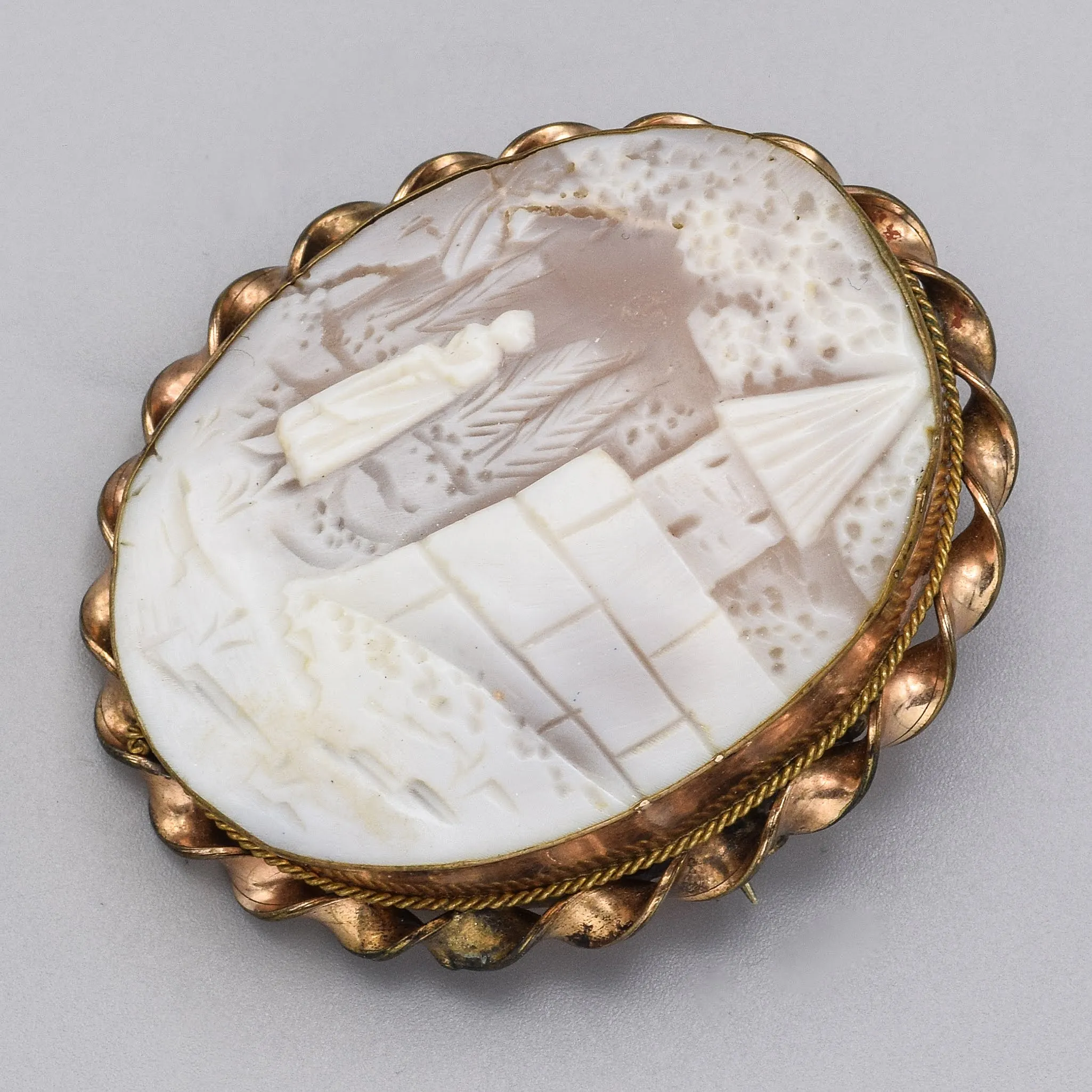 Antique Gold Filled Large Oval Cameo Brooch Pin