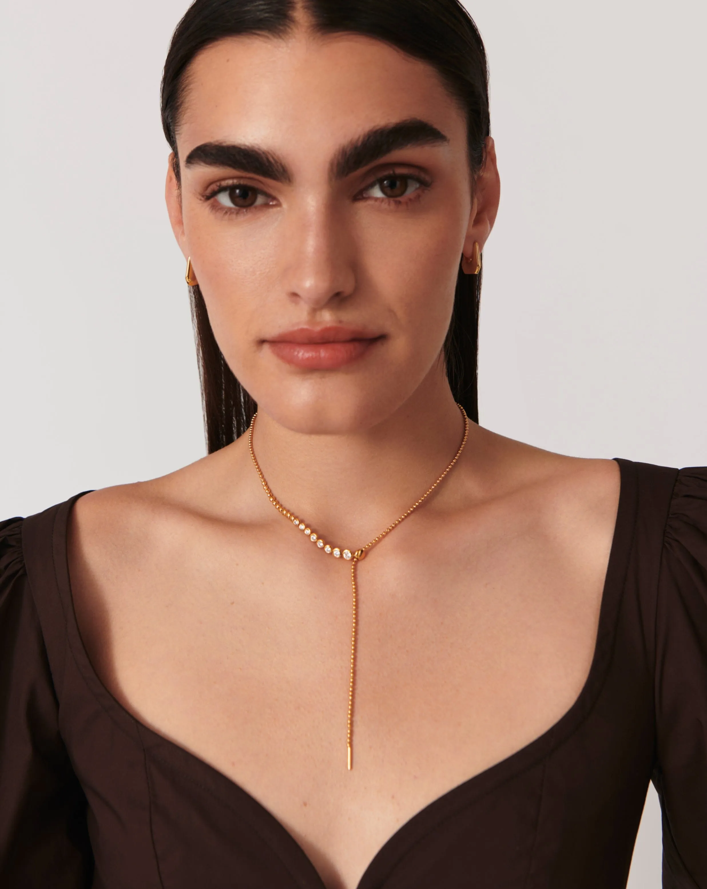 Articulated Beaded Stone Slider Lariat Necklace | 18ct Gold Plated Vermeil/Cubic Zirconia
