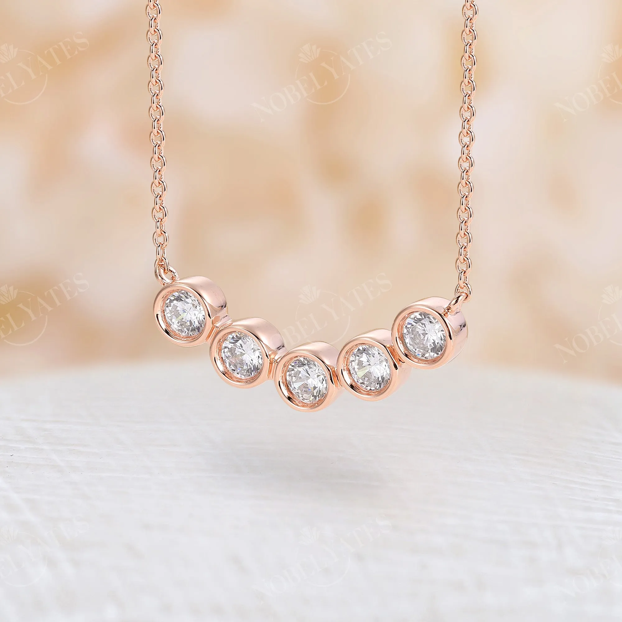 Bezel Round Moissanite Daily Necklace Rose Gold