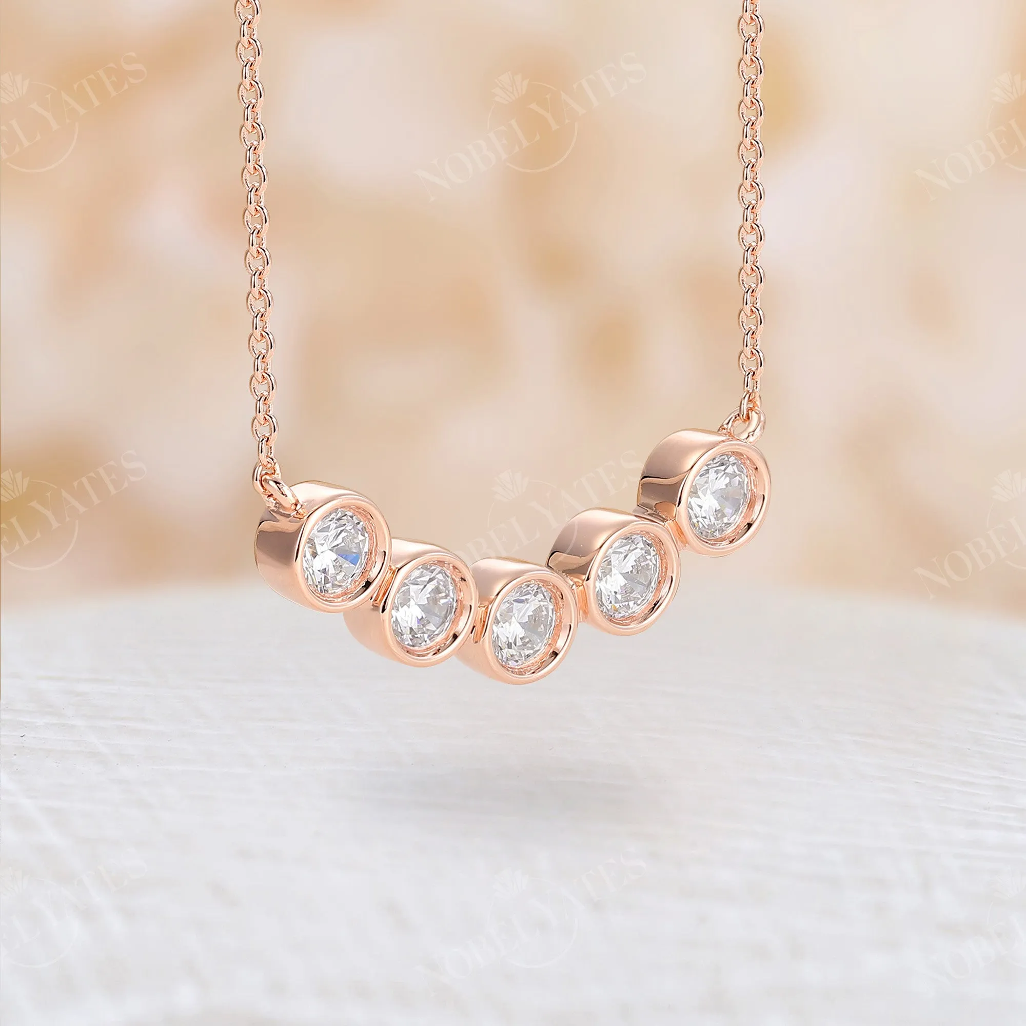 Bezel Round Moissanite Daily Necklace Rose Gold