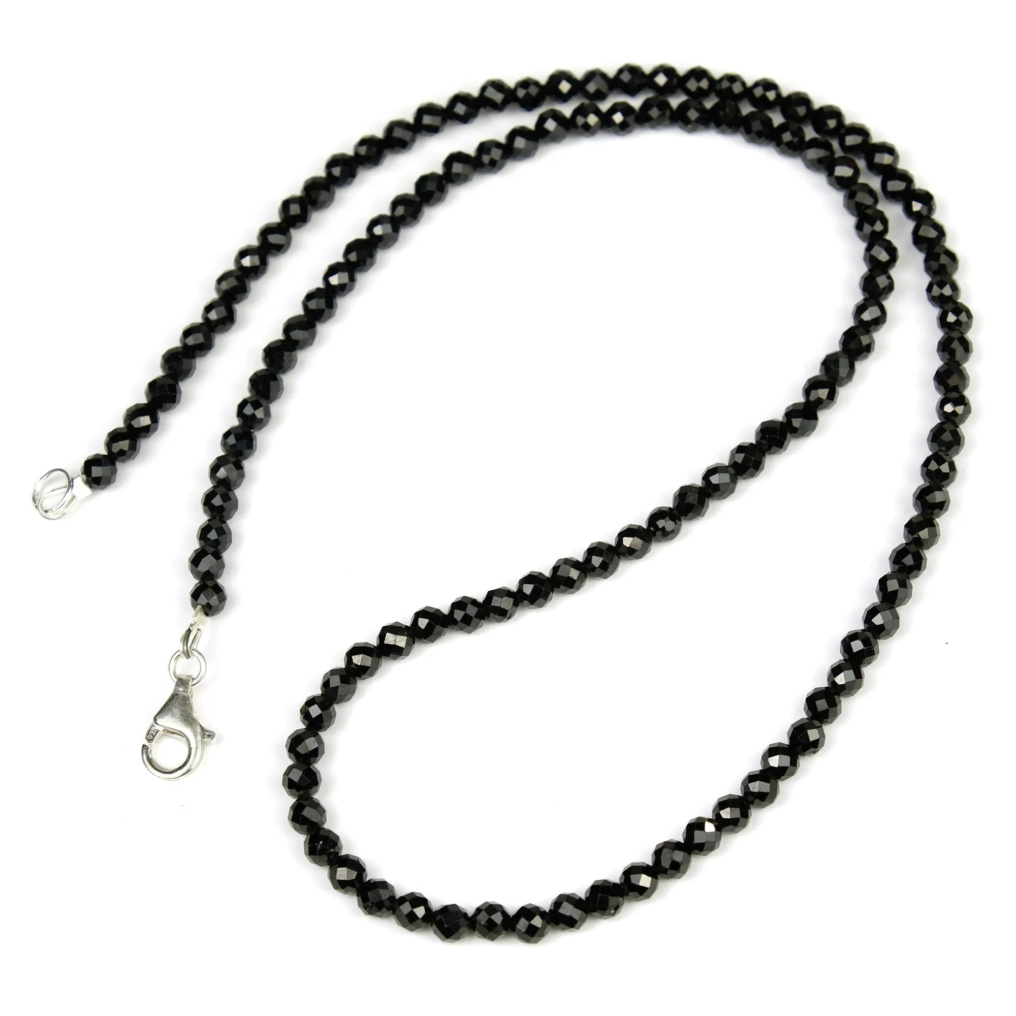 Black Tourmaline 4mm Faceted Round Necklace with Sterling Silver Trigger Clasp