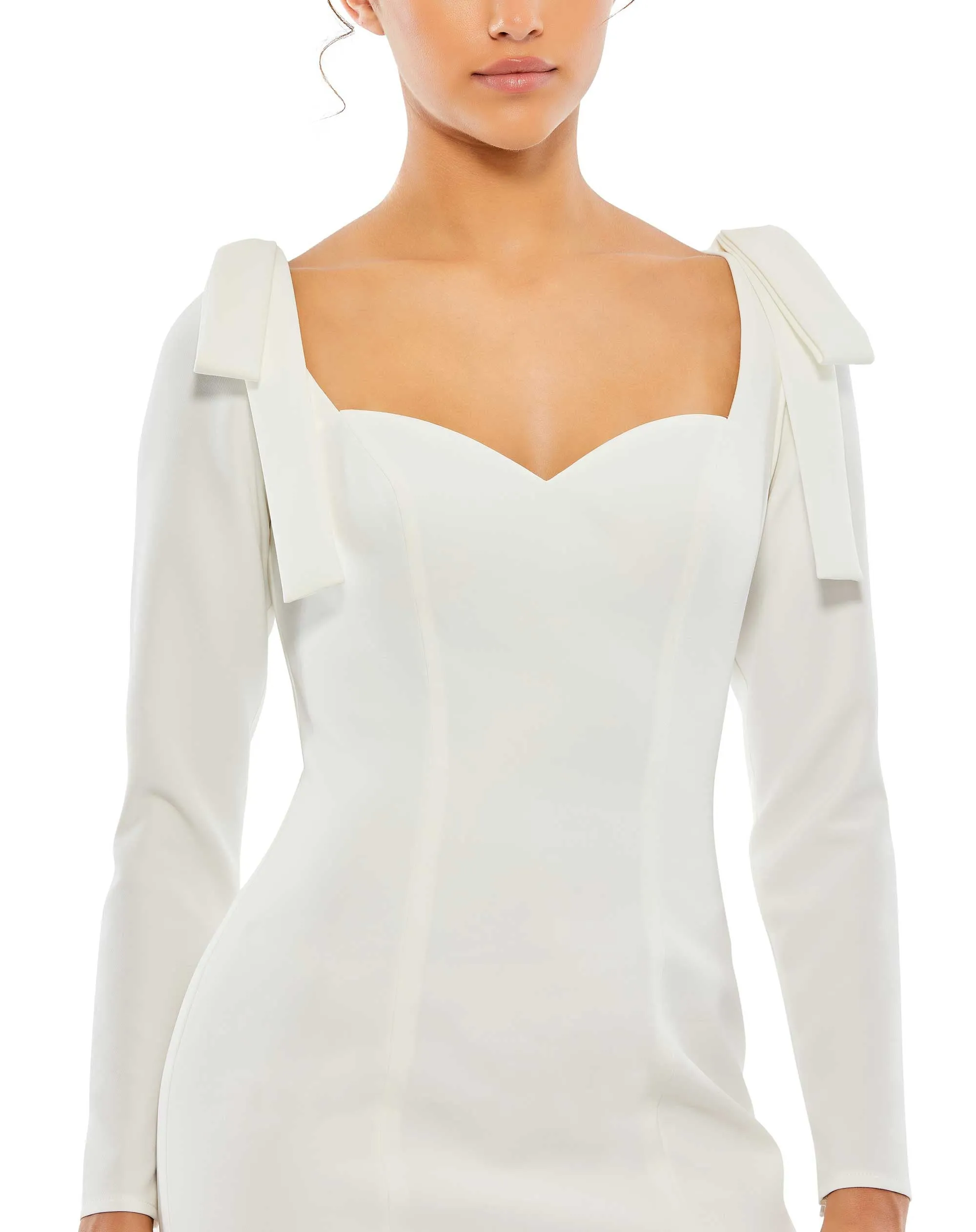 Bow Shoulder Long Sleeve Sweetheart Fitted Mini Dress - FINAL SALE