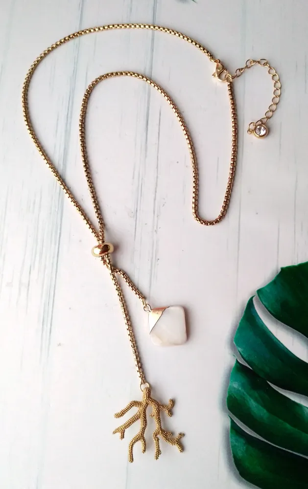 Branch Coral with White Mother of Pearl Slider Necklace