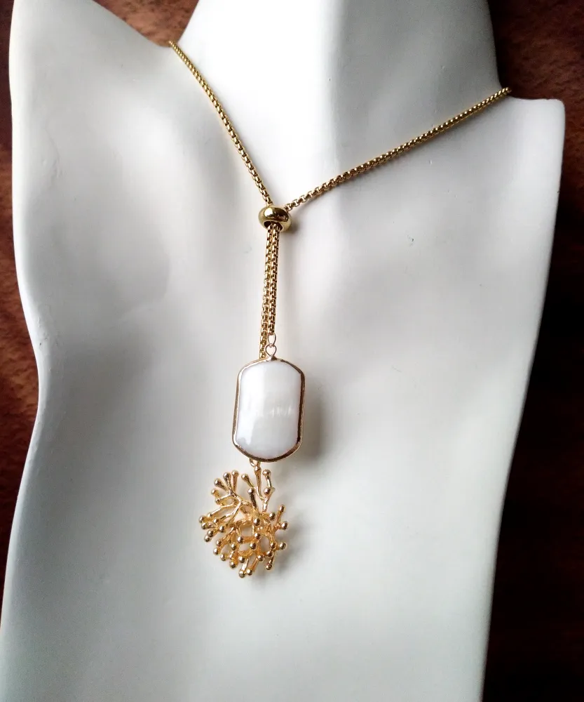 Branch Coral with White Mother of Pearl Slider Necklace