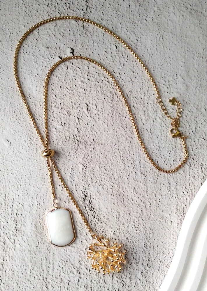 Branch Coral with White Mother of Pearl Slider Necklace