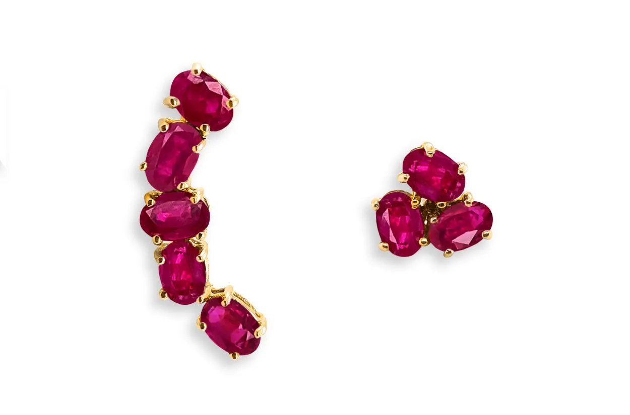 Earrings Asymmetrical Gemstones & 18kt Gold