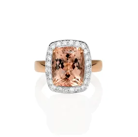 Emerald Cut Pink Morganite & Diamond Ring