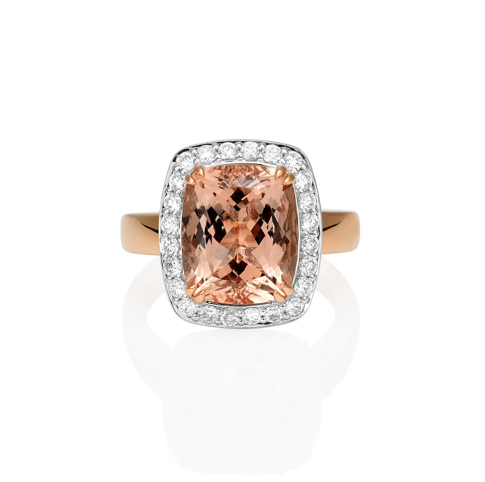 Emerald Cut Pink Morganite & Diamond Ring