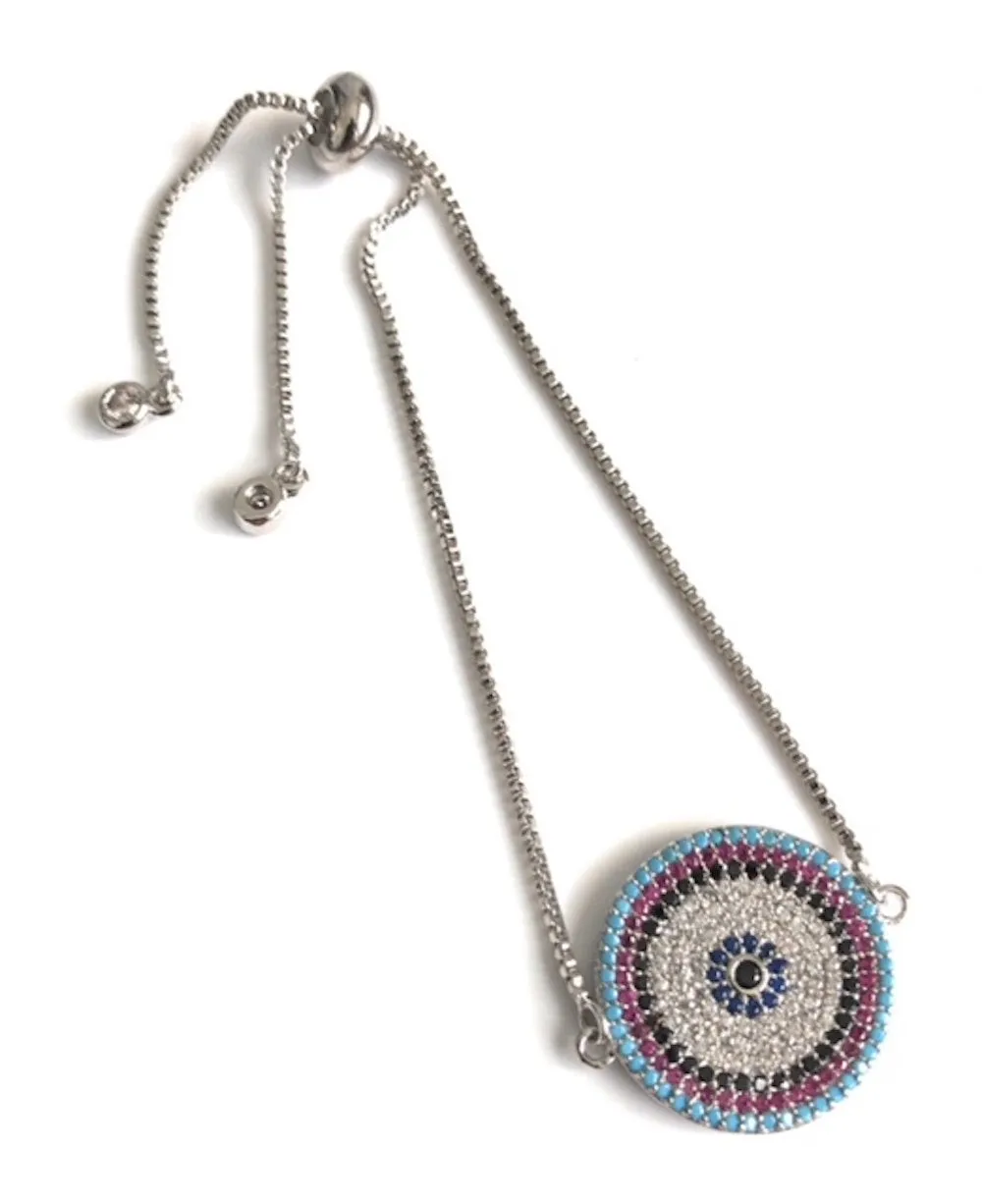 Evil Eye Cubic Zirconia Silver Chain Bracelet