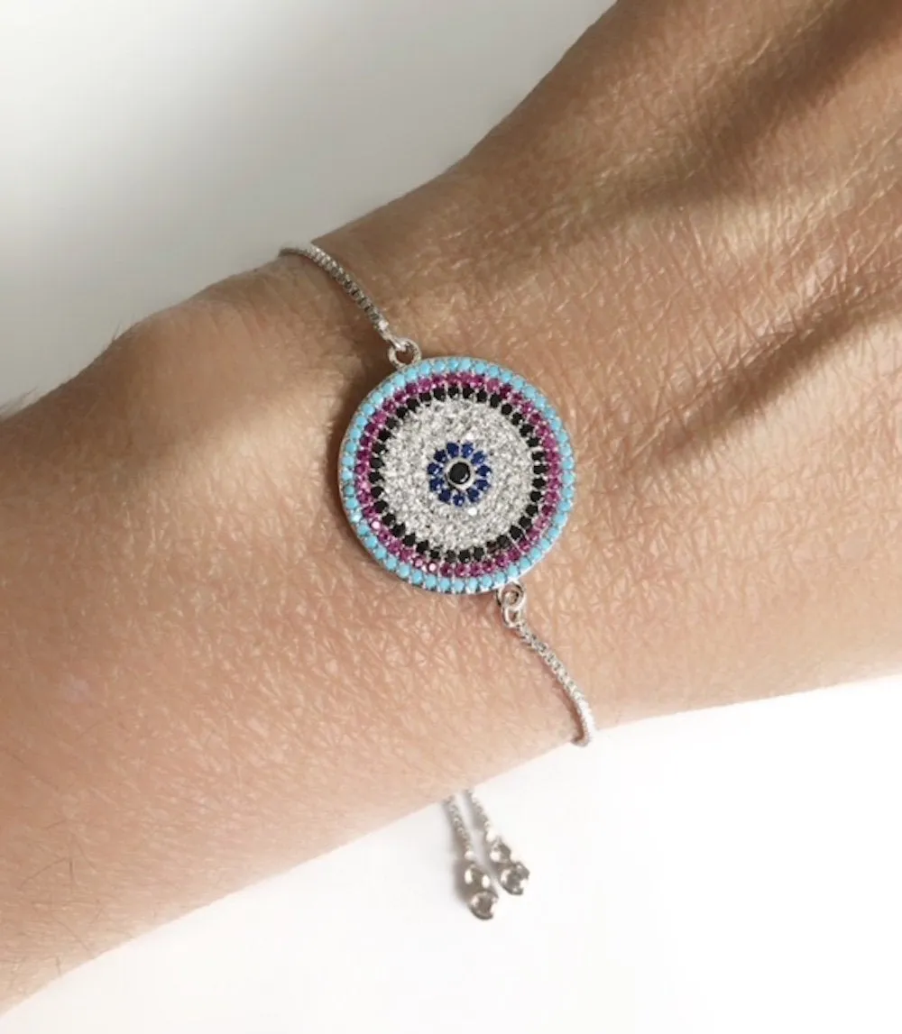 Evil Eye Cubic Zirconia Silver Chain Bracelet