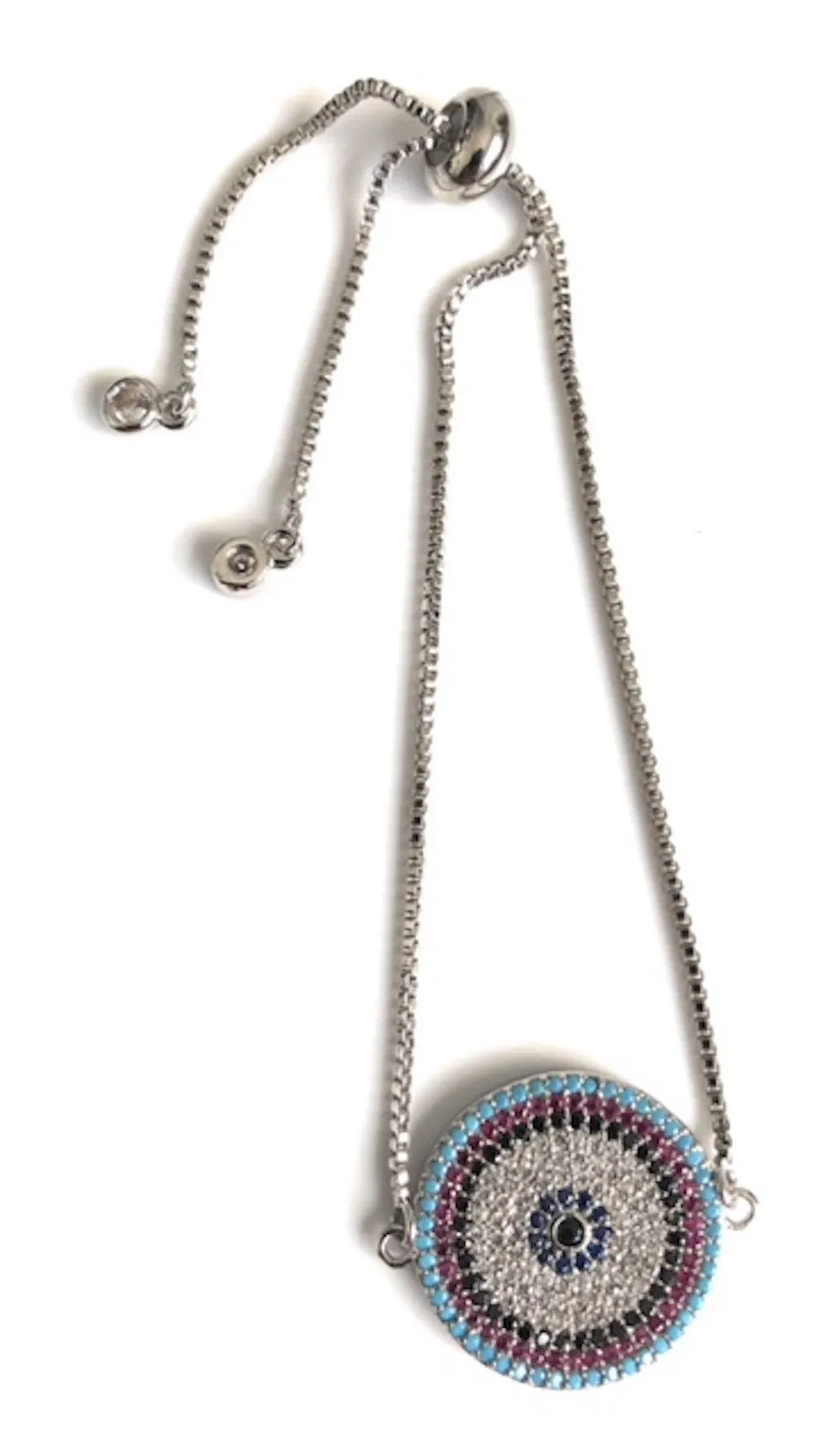 Evil Eye Cubic Zirconia Silver Chain Bracelet