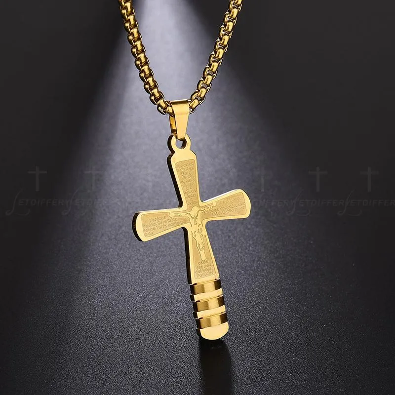 Gold Cross Pendant Engraved with the Lord's Prayer Necklace