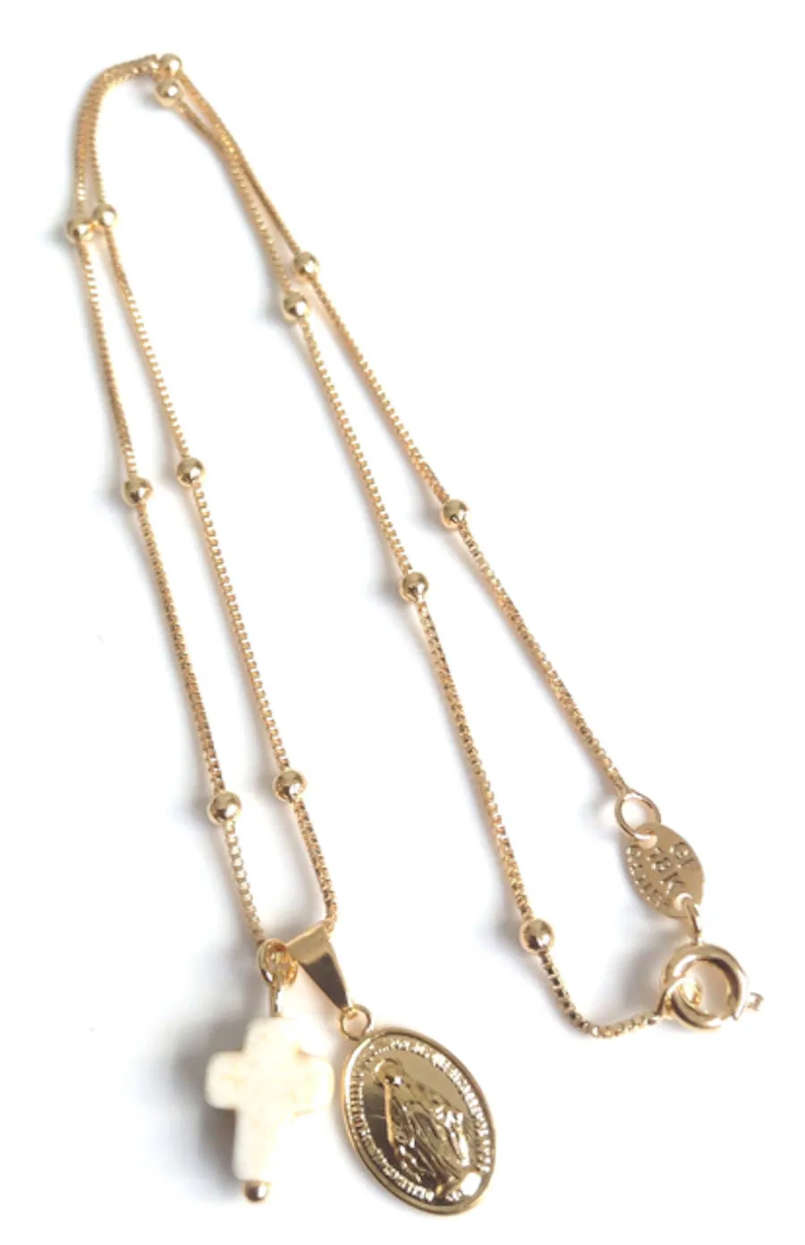 Gold Virgin Mary pendant cross Necklace delicate Gold plated ball Chain Catholic gifts  Religious Jewelry Virgen Milagrosa necklace