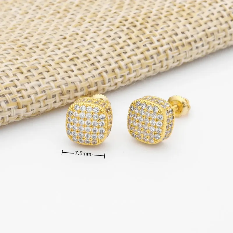 Iced Out Square Stud Earrings - Gold