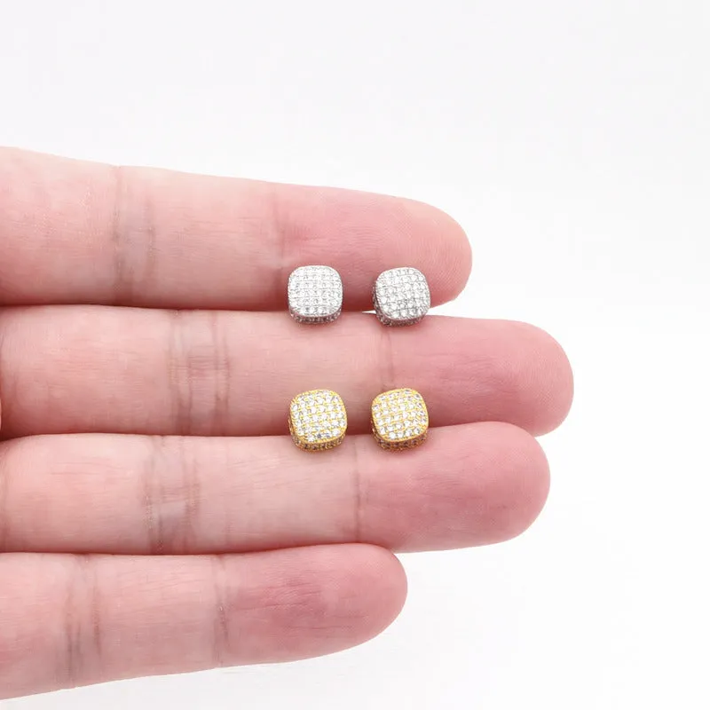 Iced Out Square Stud Earrings - Gold