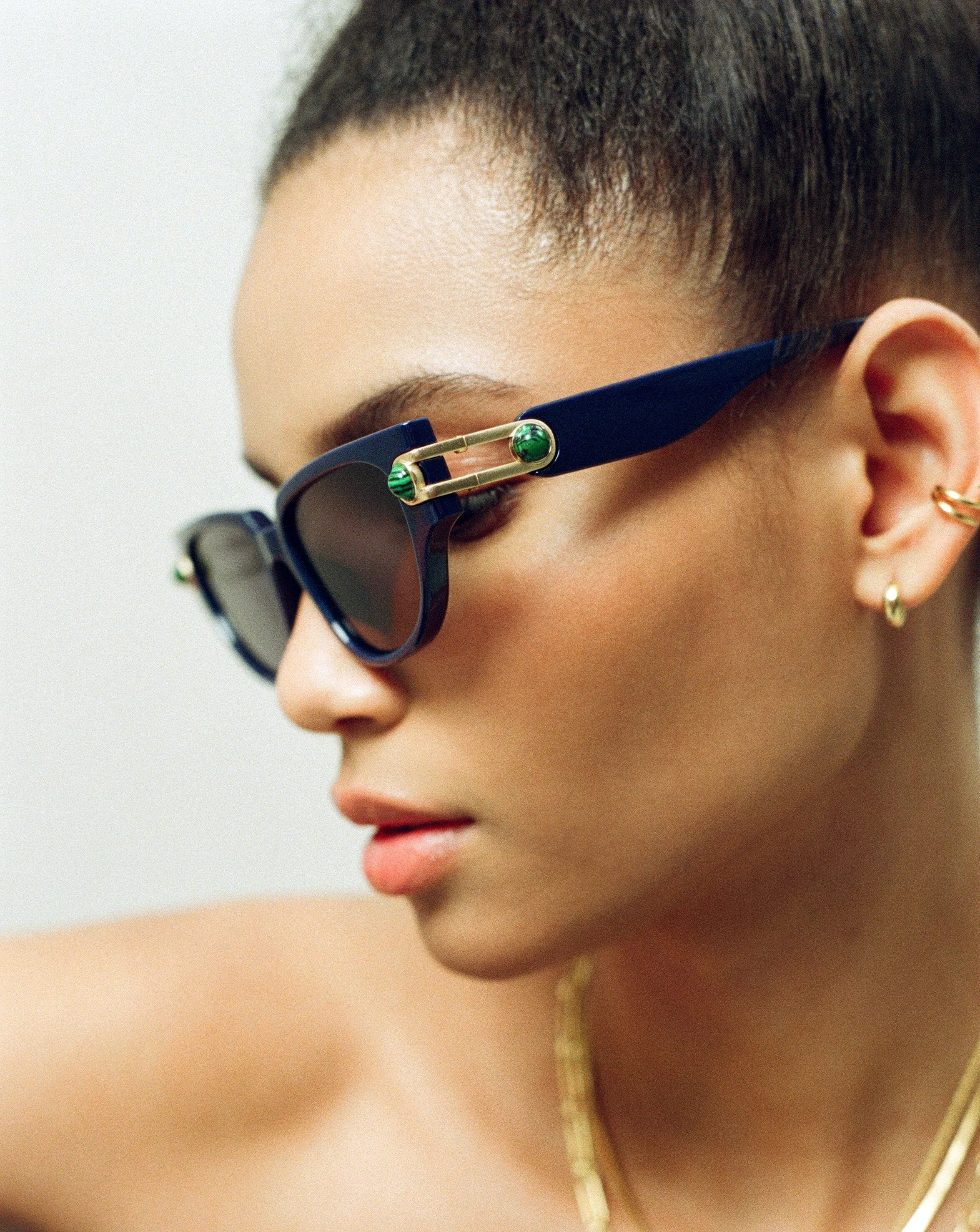 Le Specs Serpens Link Cat-Eye Sunglasses | Navy/Malachite