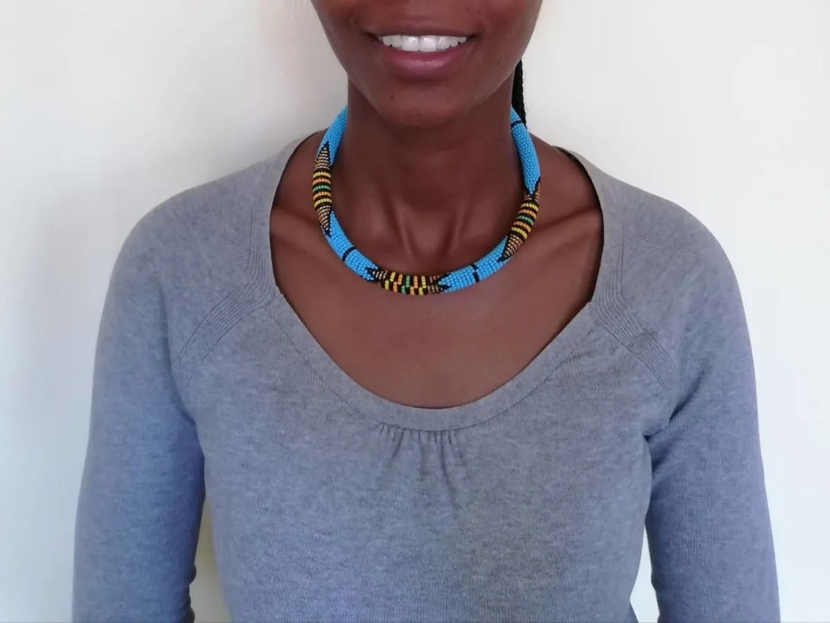 Light Blue Maasai Beaded Necklace