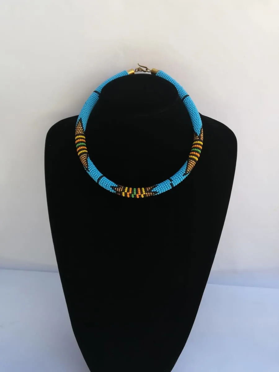 Light Blue Maasai Beaded Necklace