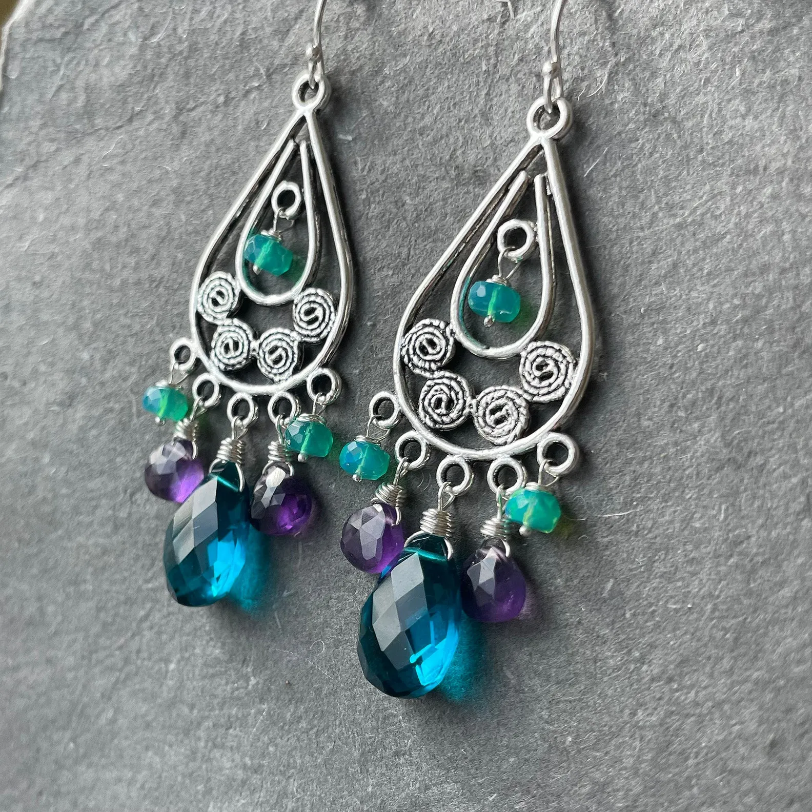 Living Well Chandeliers, Paraiba quartz, Amethyst, Opal