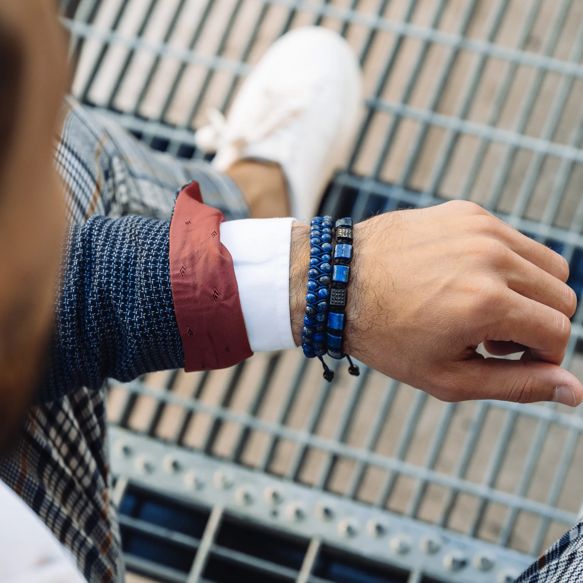Men's LAPIS LAZULI Flat bead Bracelet - One Size Fits All