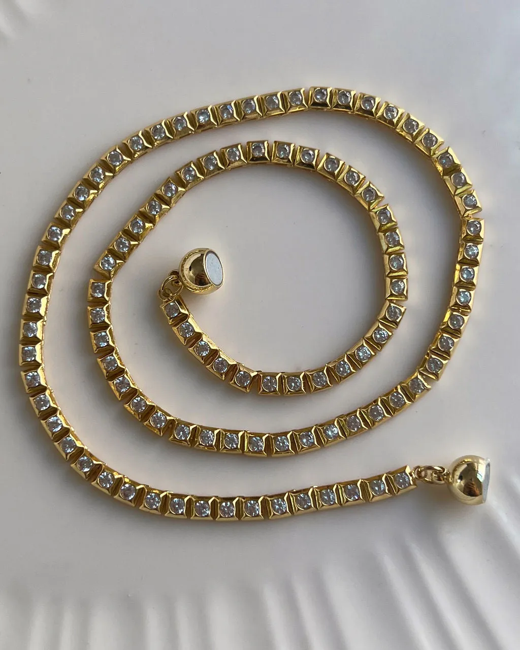 Pyramid Stud Tennis Necklace- Gold