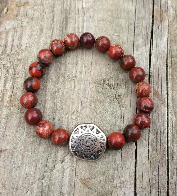 Red Stone and Silver Bracelet, Southwestern Red Jewelry