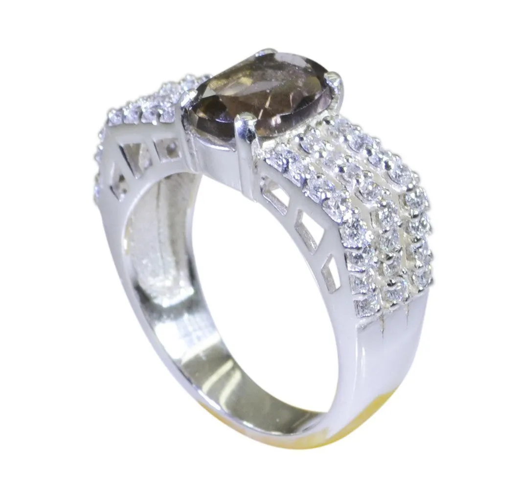 Riyo Aesthetic Gemstones Smoky Quartz Silver Rings Labour Day Gift