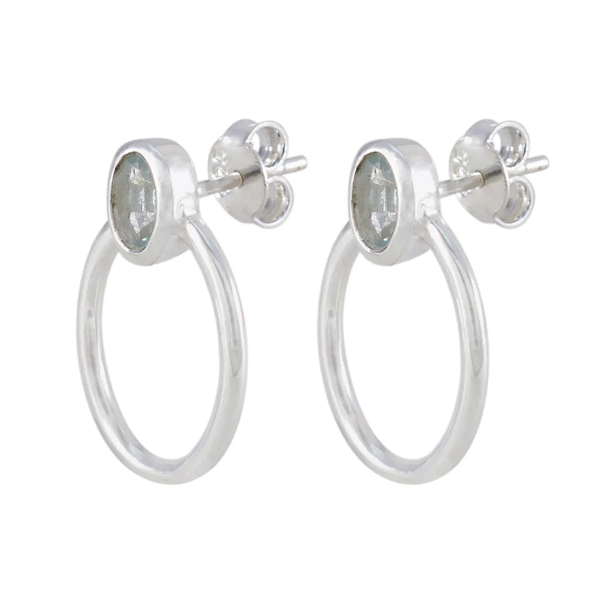 Riyo Foxy Sterling Silver Earring For Wife Blue Topaz Earring Bezel Setting Blue Earring Stud Earring