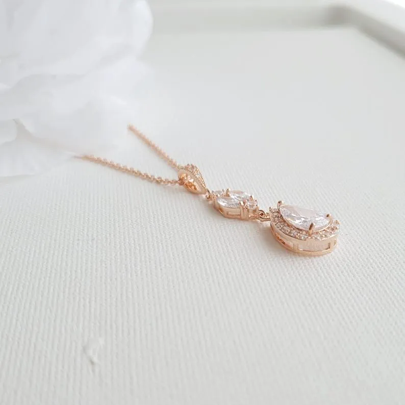 Rose Gold Pendant Drop Necklace for Weddings-Hayley