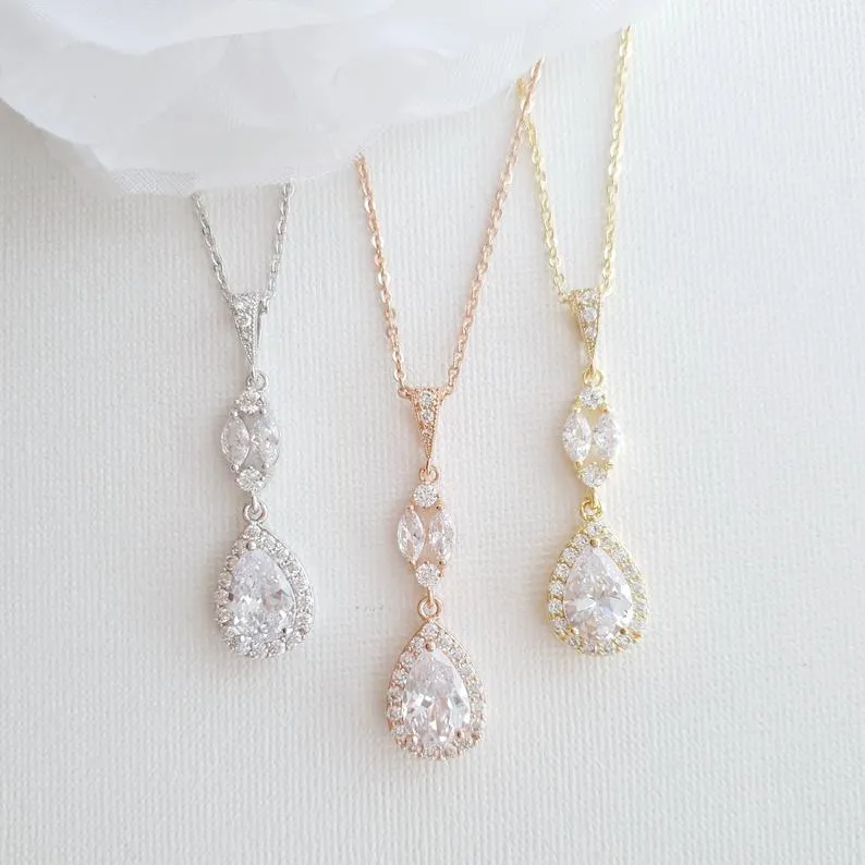 Rose Gold Pendant Drop Necklace for Weddings-Hayley