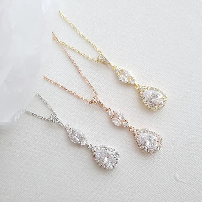 Rose Gold Pendant Drop Necklace for Weddings-Hayley