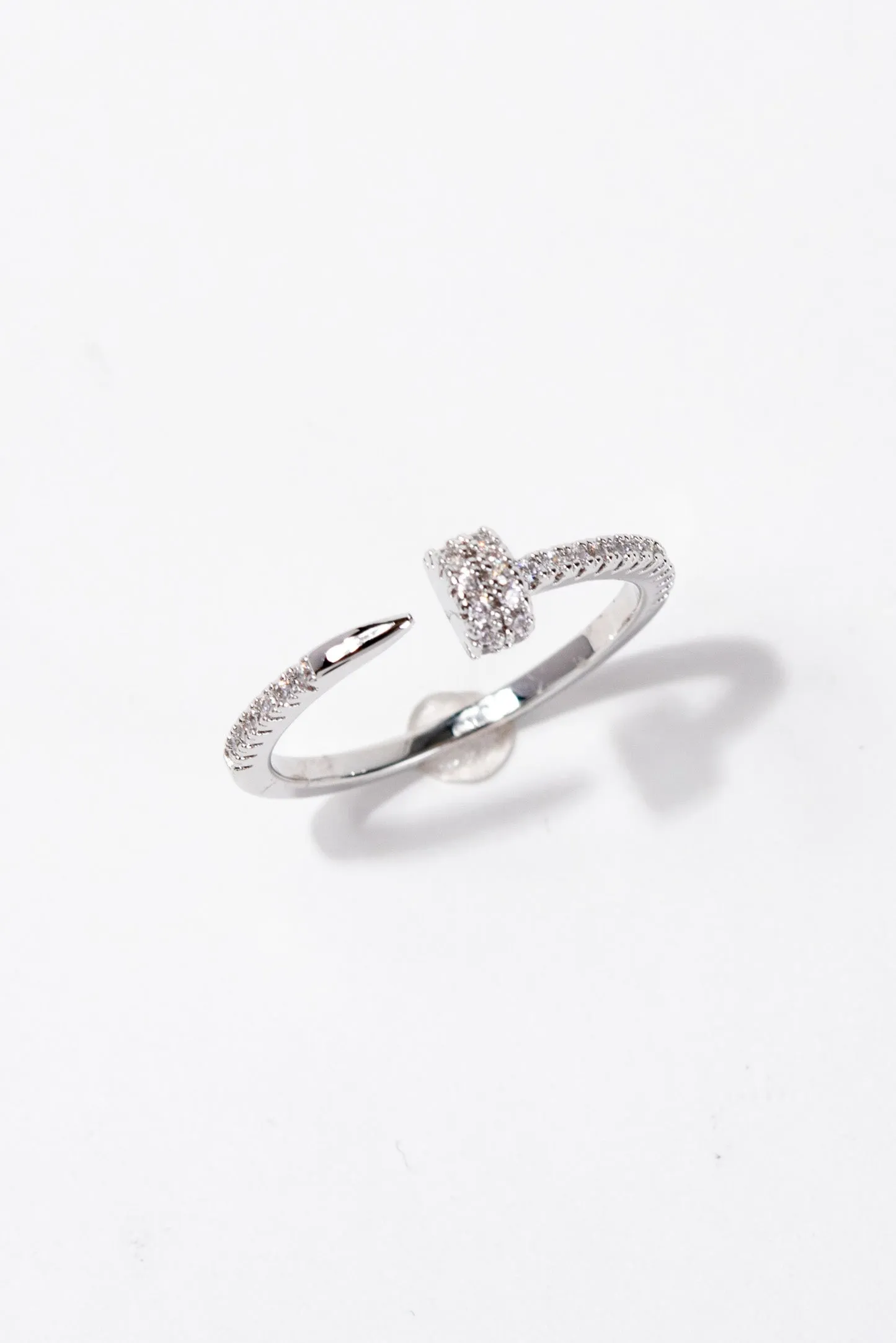 Siena Nail Rhinestone Adjustable Ring - Silver
