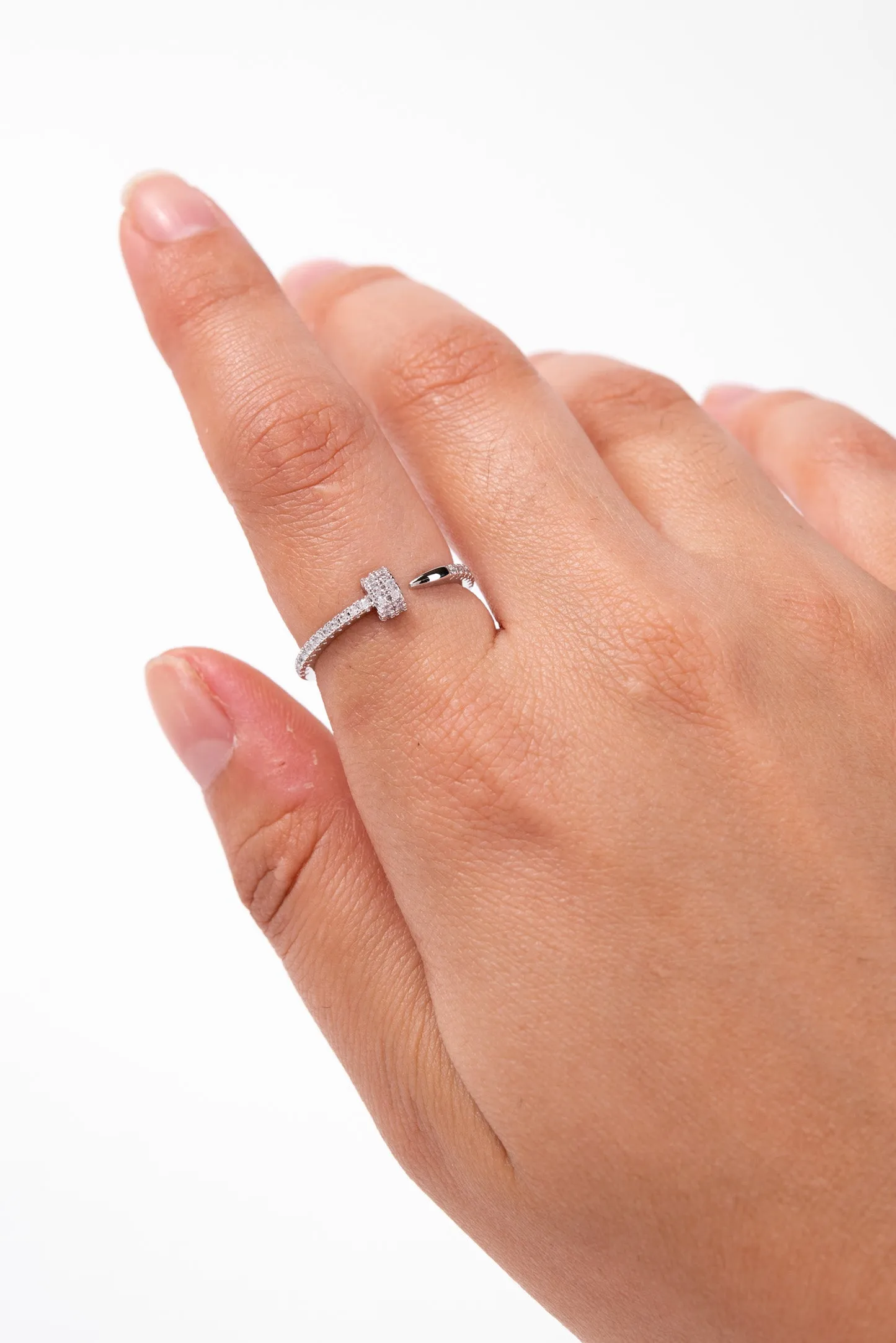 Siena Nail Rhinestone Adjustable Ring - Silver