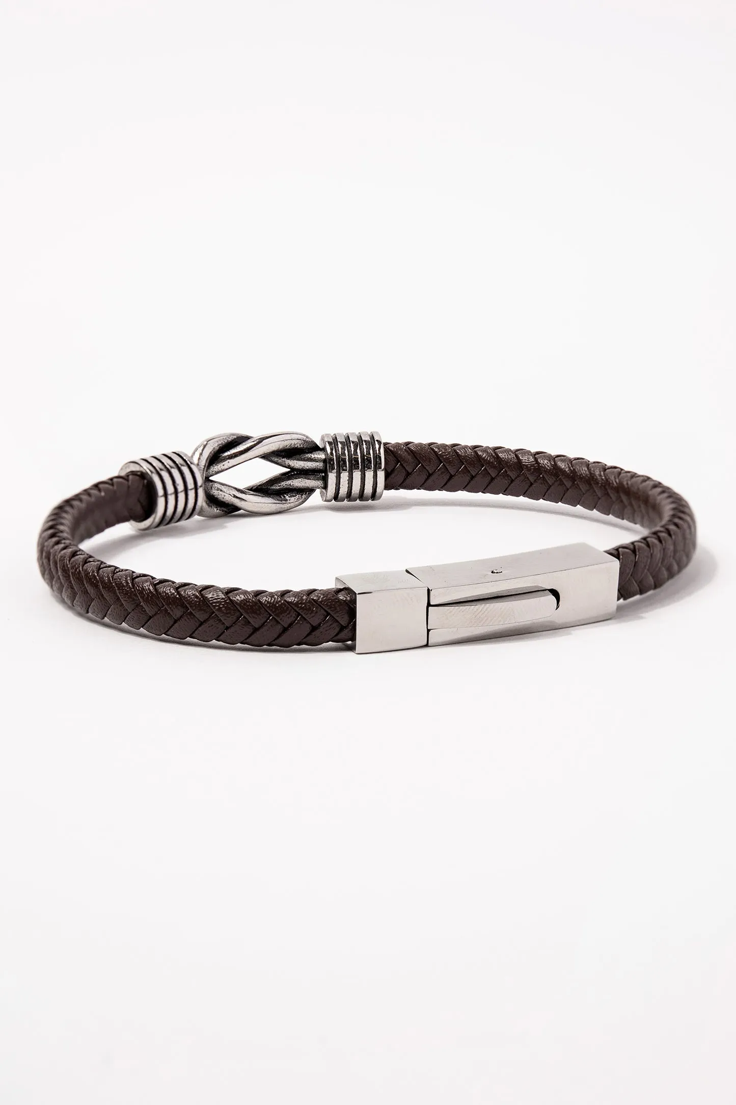 Stainless Steel Brown Cord Bracelet