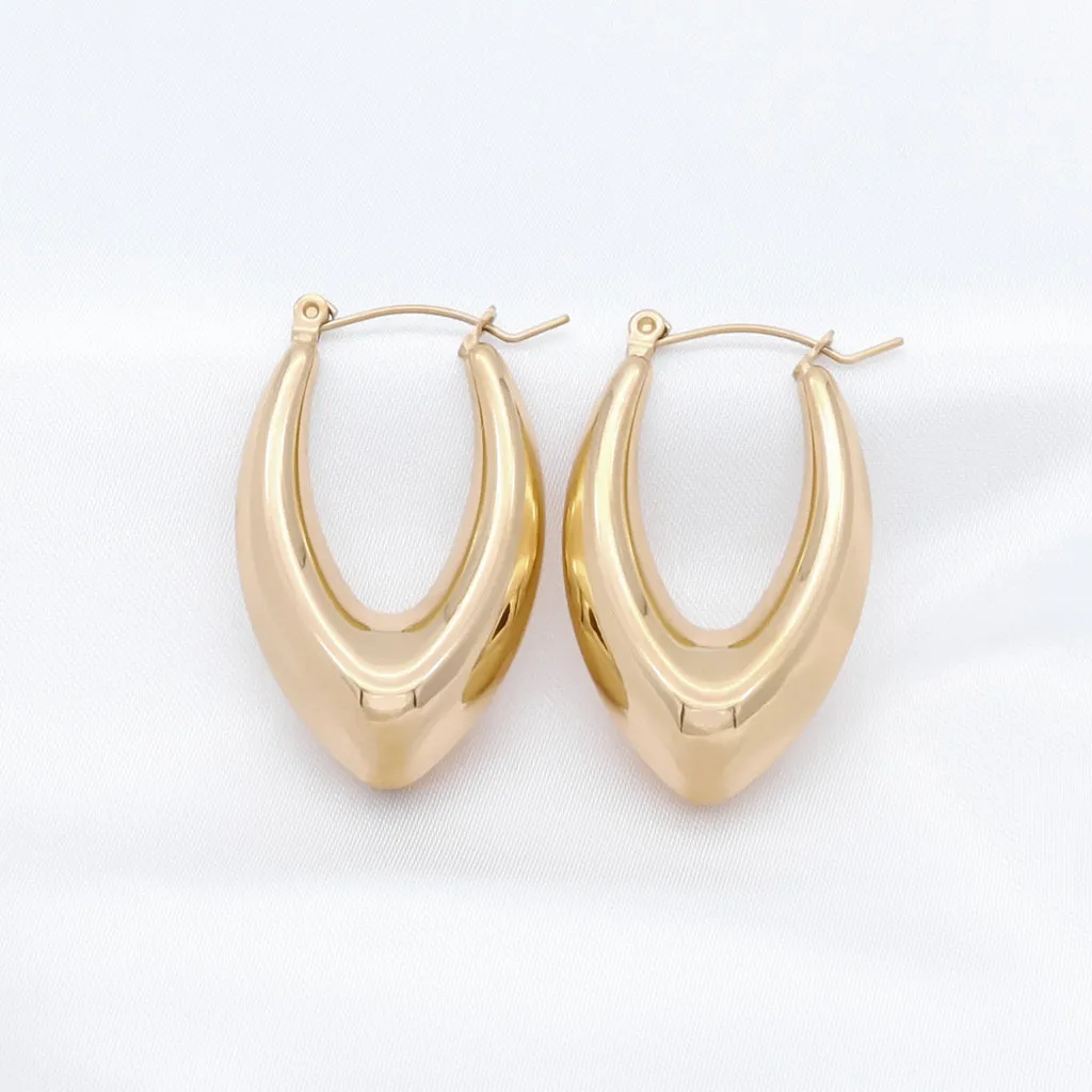 Stainless Steel Chunky Oval Hoop Earrings - Gold