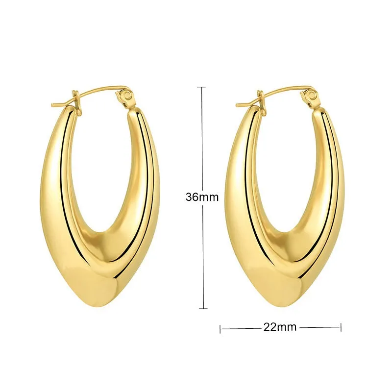 Stainless Steel Chunky Oval Hoop Earrings - Gold