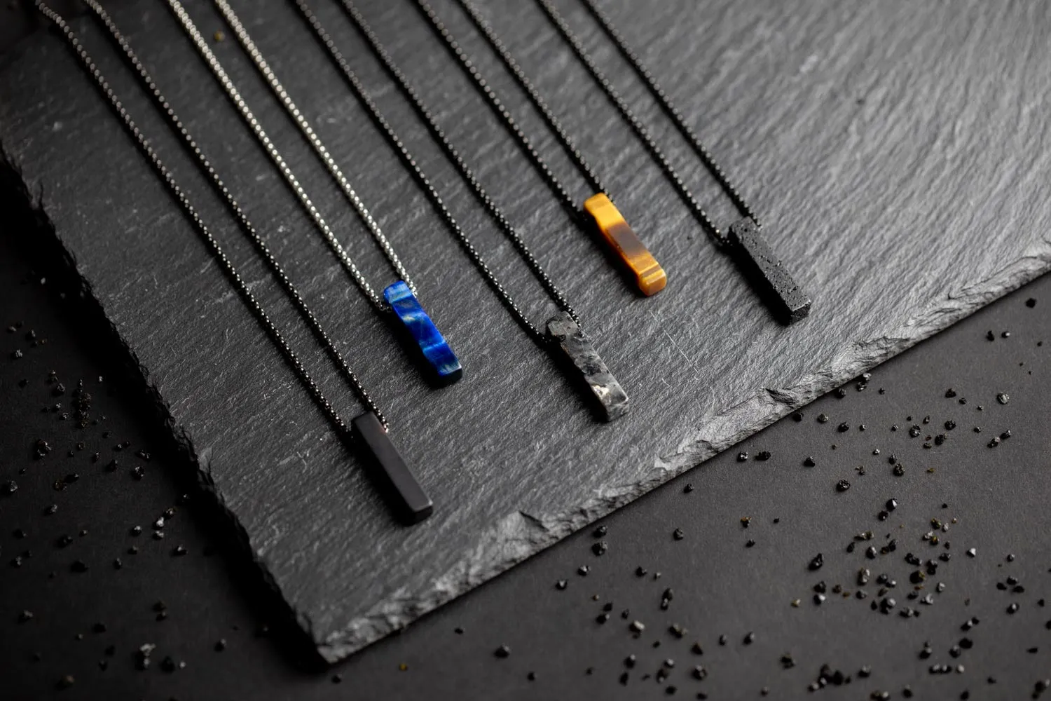 Stainless steel necklace with a Black Lava stone