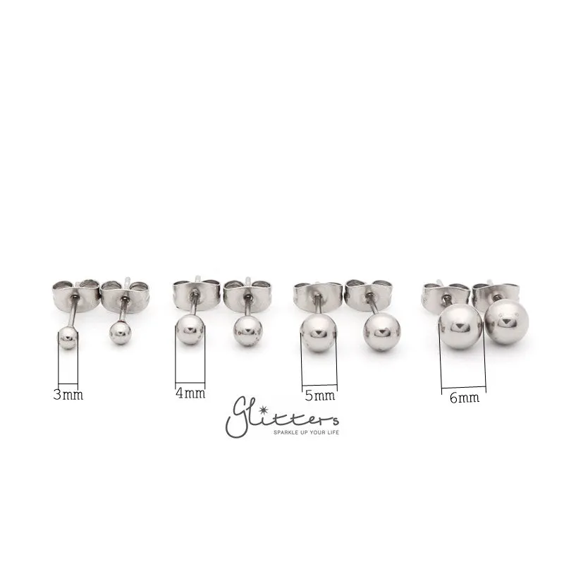 Stainless Steel Round Ball Stud Earrings-3mm | 4mm | 5mm | 6mm