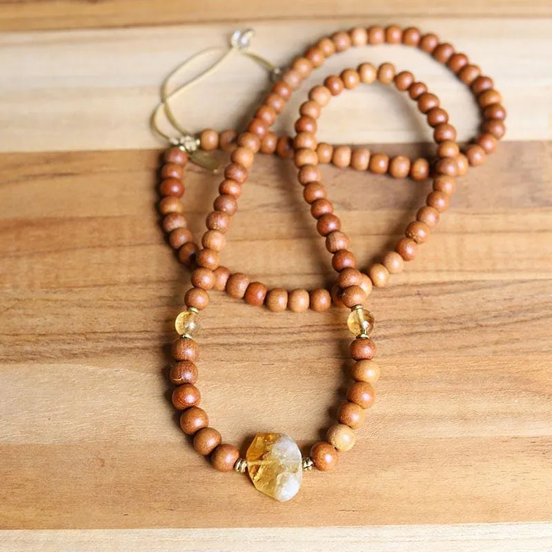 Success Sandalwood and Citrine Mala Necklace